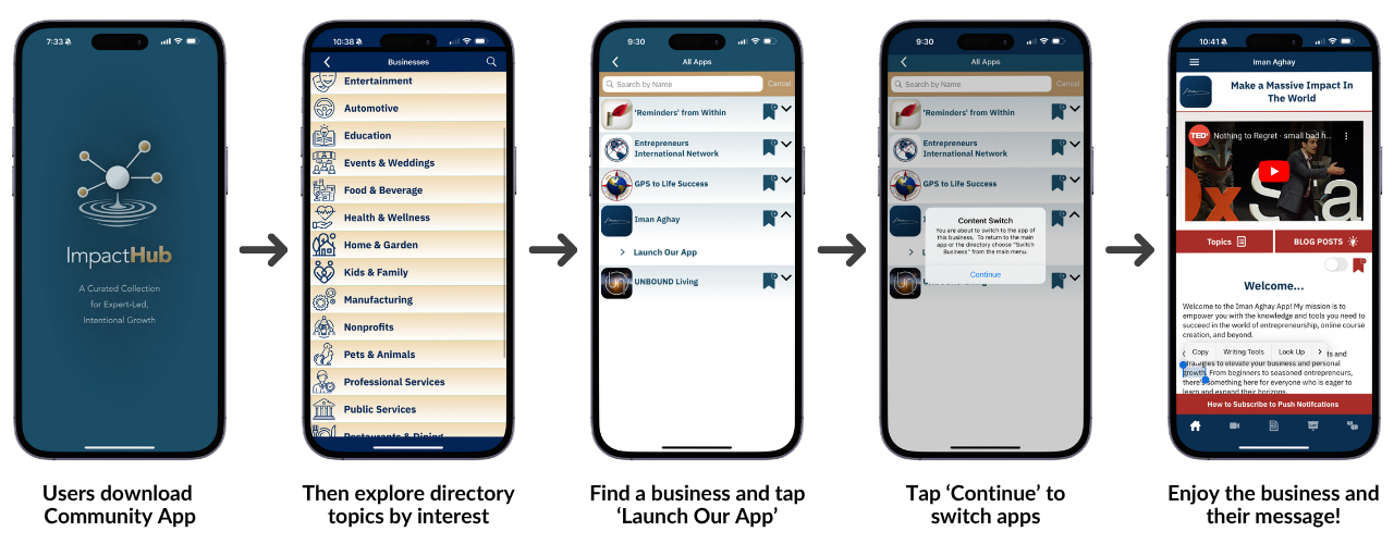 Visual demonstration of app integration within ImpactHub